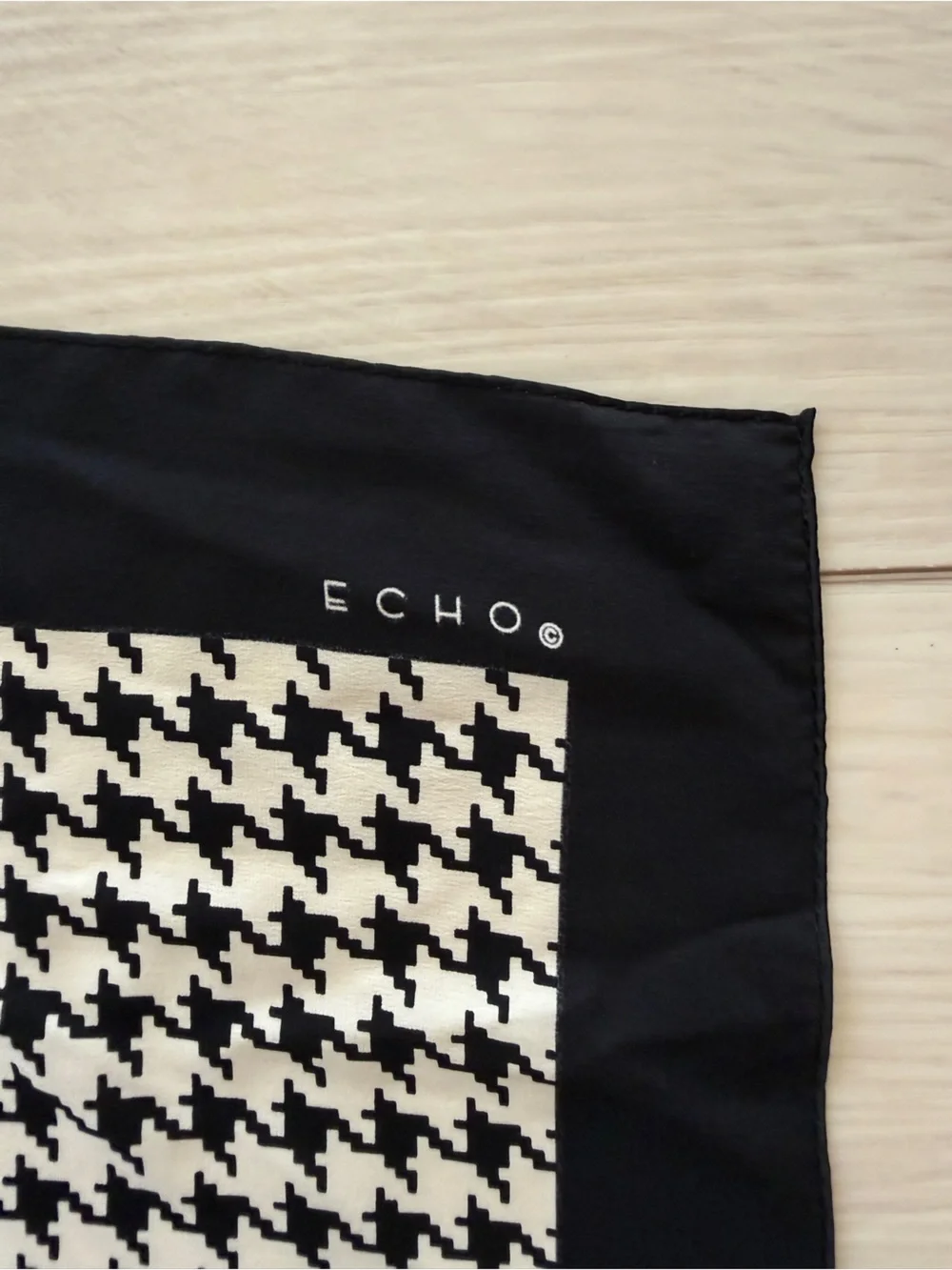 Echo Black and White Houndstooth 100% Silk Scarf - New